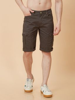 Globus - Men Olive Stretchable Mid-Rise Cargo Shorts