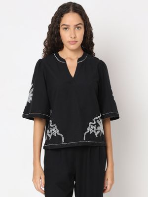 Evora Black Embroidered Top