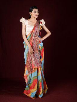EXCLUSIVA - Multicolor Cotton Silk Print Leheriya Print Sequin Work with Unstitched Blouse