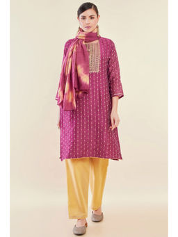 Soch - Women Magenta Art Silk Embroidered Unstitched Dress Material (Set of 3)