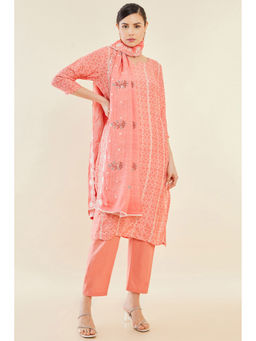 Soch - Women Peach Printed Muslin Kurta (Set of 3)
