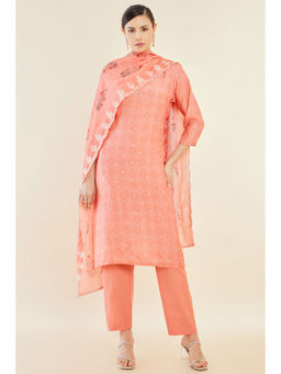 Soch - Women Peach Bandhani Printed Muslin Kurta (Set of 3)