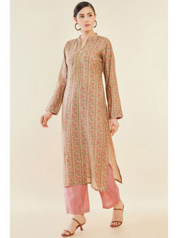 Soch - Women Beige Paisley And Ditsy Floral Printed Muslin Palazzo (Set of 2)