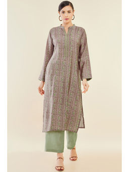 Soch - Women Purple Paisley And Ditsy Floral Printed Muslin Palazzo (Set of 2)