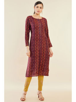 Soch - Women Multi-Color Printed Muslin Straight Kurta With Embroidery And Sequins