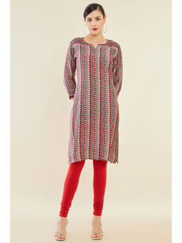 Soch - Women Deep Red & Multi-Color Geometric Printed Muslin Kurta With Gota Patti