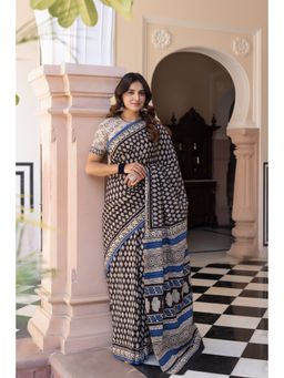 Ragavi - Ink Hand-Block Cotton Saree