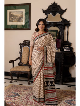 Ragavi - Pebble Hand-Block Cotton Saree