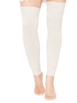 Bharatasya - White Fine Knitted Leg Warmer for Winters