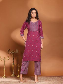 MEENA BAZAAR - Pink Printed Round Neck Kurta with Pant