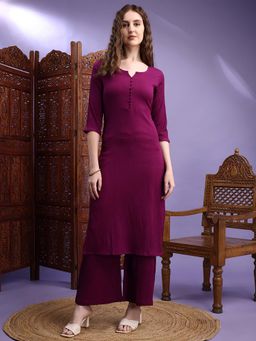 HRITIKA - Purple Solid/Plain Round Neck Kurta with Pant