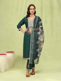 VredeVogel - Green Silk Blend Women Kurta with Pant and Dupatta