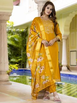 VredeVogel - Silk Blend Yellow Kurta with Pant and Dupatta