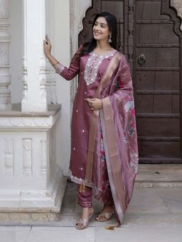 VredeVogel - Purple Silk Blend Women's Kurta with Pant and Dupatta