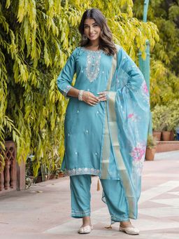 VredeVogel - Women Silk Blend Blue Women Kurta with Pant and Dupatta