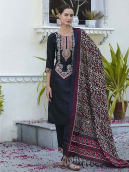 VredeVogel - Black Cotton Silk Women Kurta with Pant and Dupatta