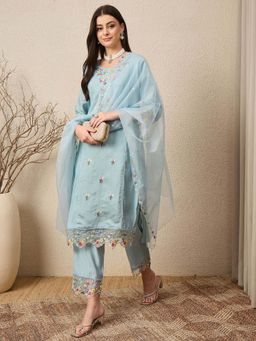 VredeVogel - Blue Silk Blend Womens Kurta with Pant and Dupatta