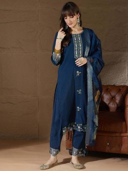 VredeVogel - Blue Silk Blend Women's Kurta with Pant and Dupatta