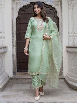 VredeVogel - Green Silk Blend Kurta with Pant and Dupatta