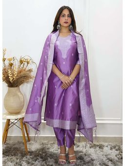 VredeVogel - Women Purple Cotton Blend Woven Kurta with Pant and Dupatta
