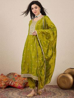 VredeVogel - Silk Blend Women Yellow Kurta with Pant and Dupatta