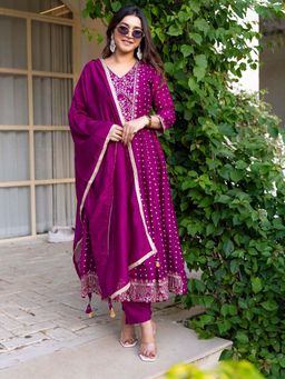 VredeVogel - Silk Blend Purple Women Kurta with Pant and Dupatta
