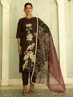 VredeVogel - Brown Women Kurta with Pant and Dupatta