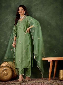 VredeVogel - Light Green Women Kurta with Pant and Dupatta