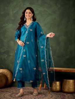 VredeVogel - Women's Teal Kurta with Pant and Dupatta
