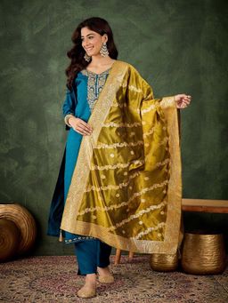VredeVogel - Womens Teal Kurta with Pant and Dupatta