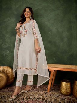 VredeVogel - White Womens Kurta with Pant and Dupatta