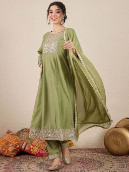 VredeVogel - Pista Green Women Kurta with Pant and Dupatta