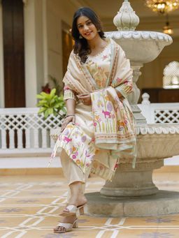 VredeVogel - Cream Women's Kurta with Pant and Dupatta