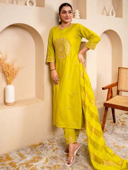 VredeVogel - Lemon Yellow Women's Kurta with Pant and Dupatta