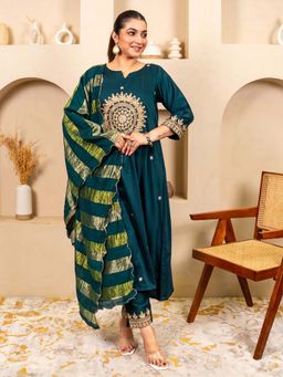 VredeVogel - Teal Women Kurta with Pant and Dupatta