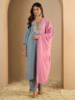 VredeVogel - Grey Women's Kurta with Pant and Dupatta