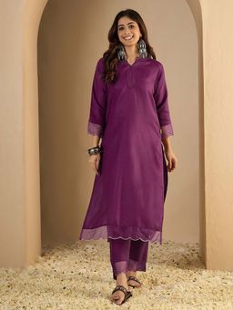 VredeVogel - Women Purple Cotton Embroidered Kurta with Pant