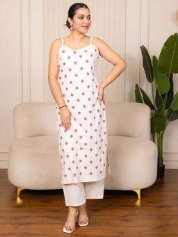 VredeVogel - Women White Cotton Abstract Kurta with Pant