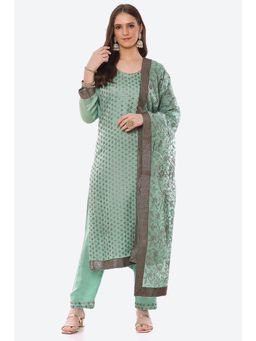 Biba - Green Satin Unstitched Suit (Set of 3)