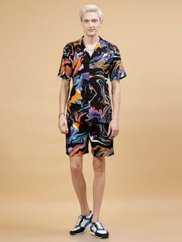 RIGO - Men Black Abstract Print Co-ords (Set of 2)