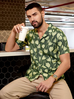 Campus Sutra - Mens Green Botanical Block Shirt