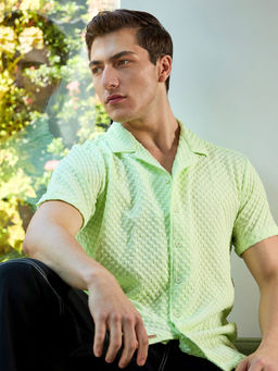 Campus Sutra - Mens Lime Green Self-Design Box Shirt