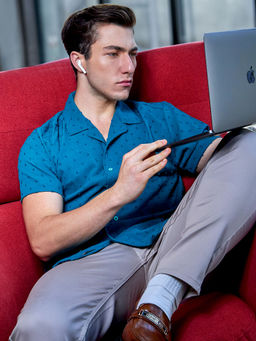 Campus Sutra - Mens Teal Green Self-Design Pom-Pom Shirt