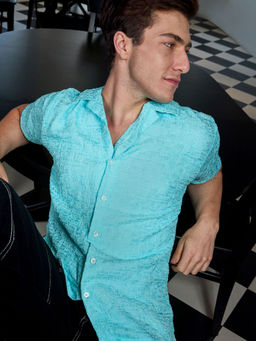 Campus Sutra - Mens Light Blue Creased Shirt