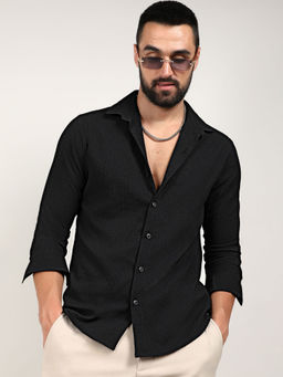 Campus Sutra - Mens Midnight Black Embossed Micro Check Shirt