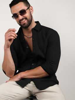 Campus Sutra - Mens Onyx Black Chain-Creased Shirt