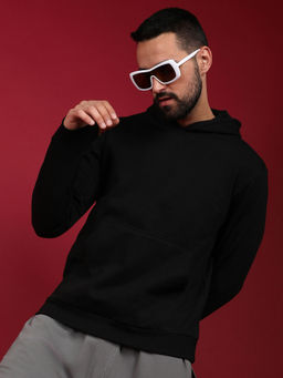 Campus Sutra - Mens Onyx Black Solid Pullover Hoodie