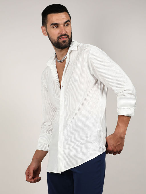 CAHOOT Mens Chalk White Pleat-Creased Shirt