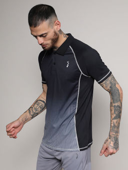 Campus Sutra - Mens Black & Grey Ombre Polo Activewear T-Shirt