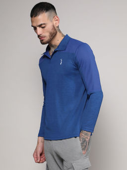 Campus Sutra - Mens Denim Blue Contrast Activewear T-Shirt